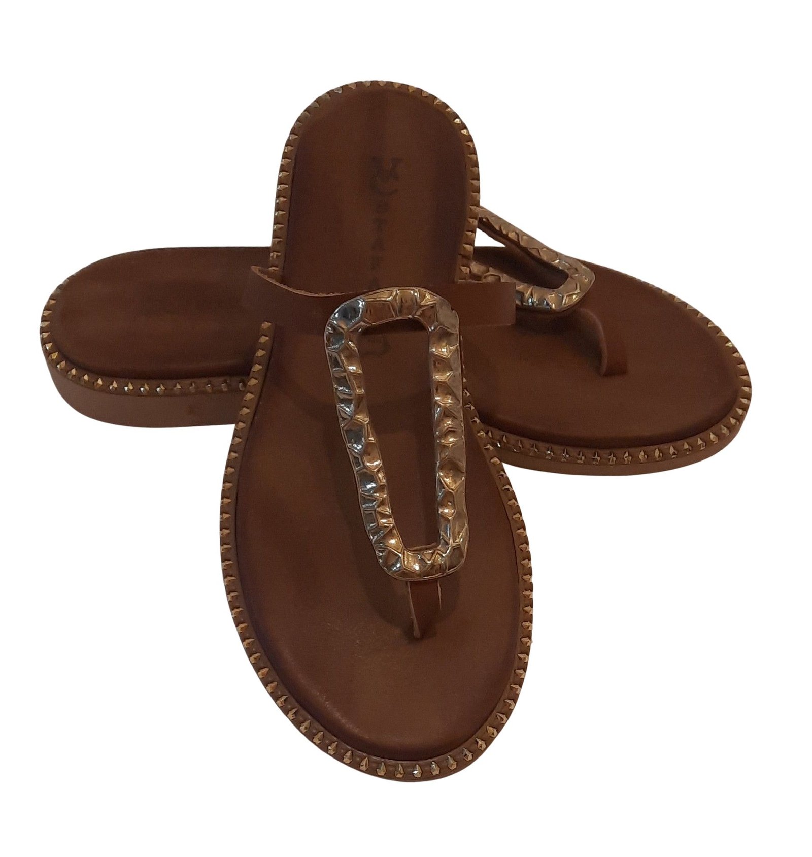Handmade brown leather women’s sandals with gold buckle