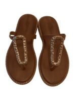Handmade brown leather women’s sandals with gold buckle
