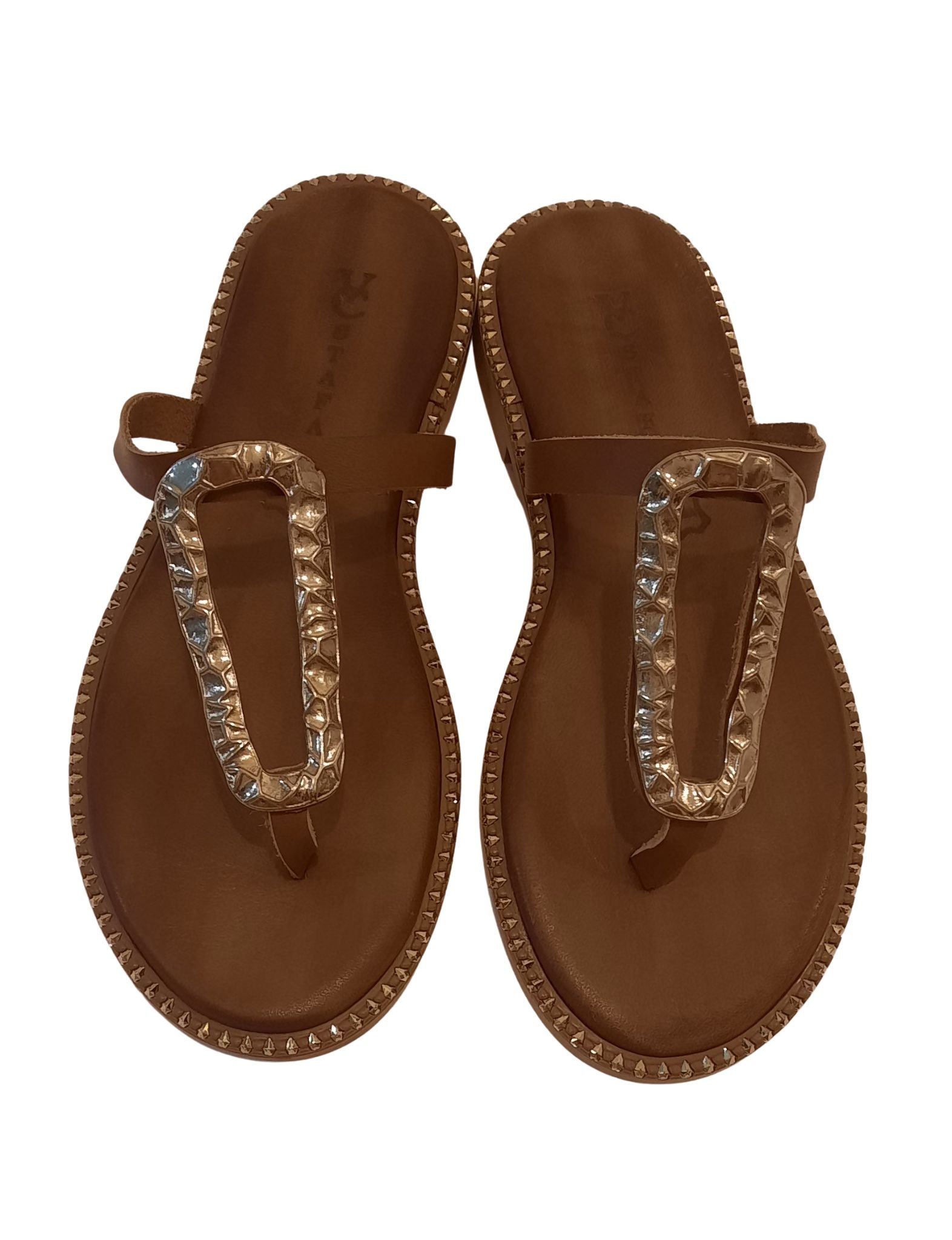 Handmade brown leather women’s sandals with gold buckle