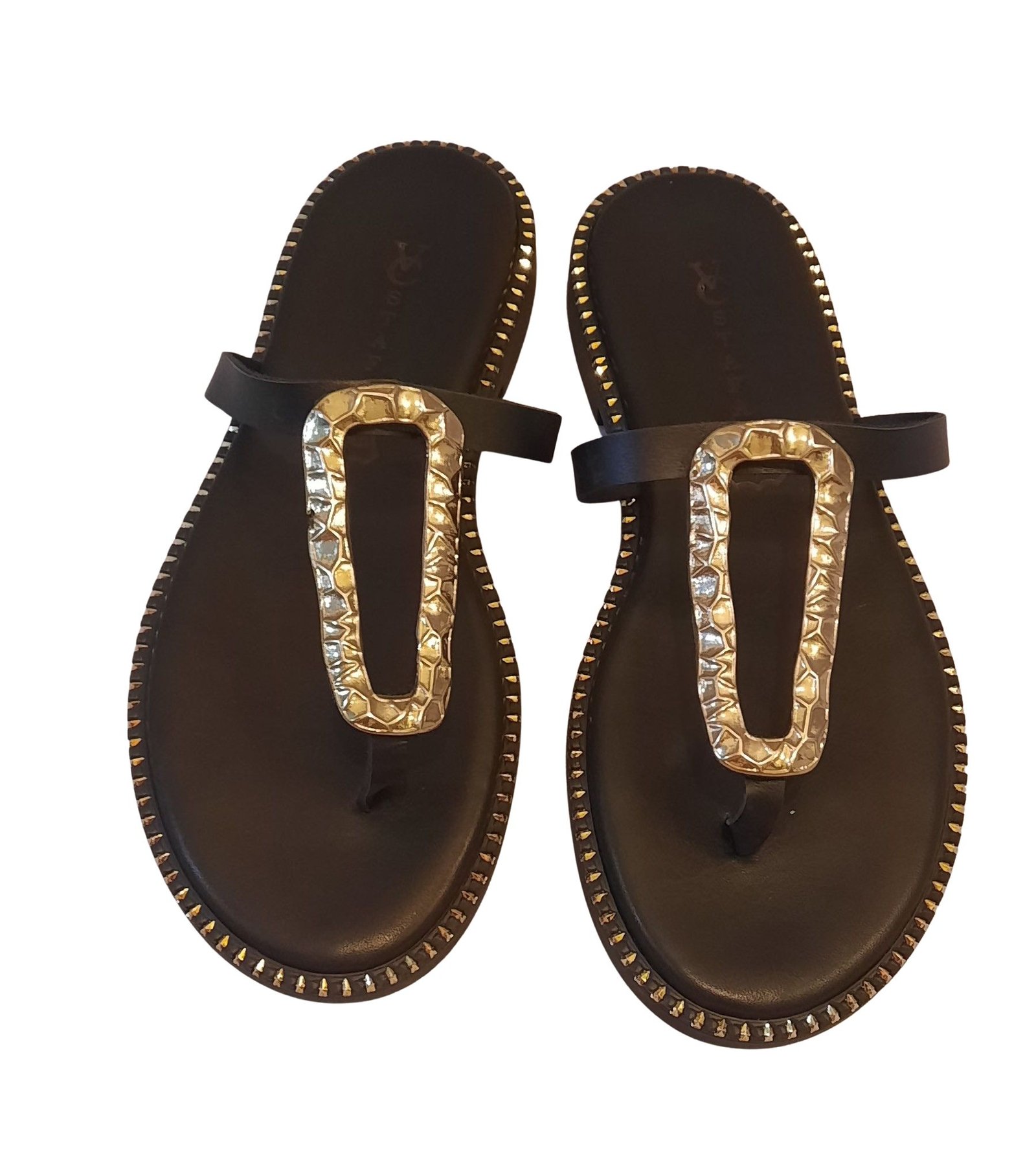 Leather sandals with gold buckle – handmade