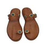 Handmade tan leather sandals with turquoise stones – VCSTAFA Astyra